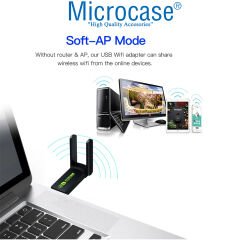 Microcase Dual Band AX1800 Wifi 6 3.0 Kablosuz USB Wifi Adaptörü AL4124