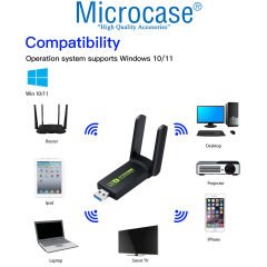 Microcase Dual Band AX1800 Wifi 6 3.0 Kablosuz USB Wifi Adaptörü AL4124