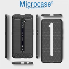 Microcase Oppo Reno 2Z Brushed Carbon Fiber Silikon Kılıf - Siyah + Tempered Glass Cam Koruma