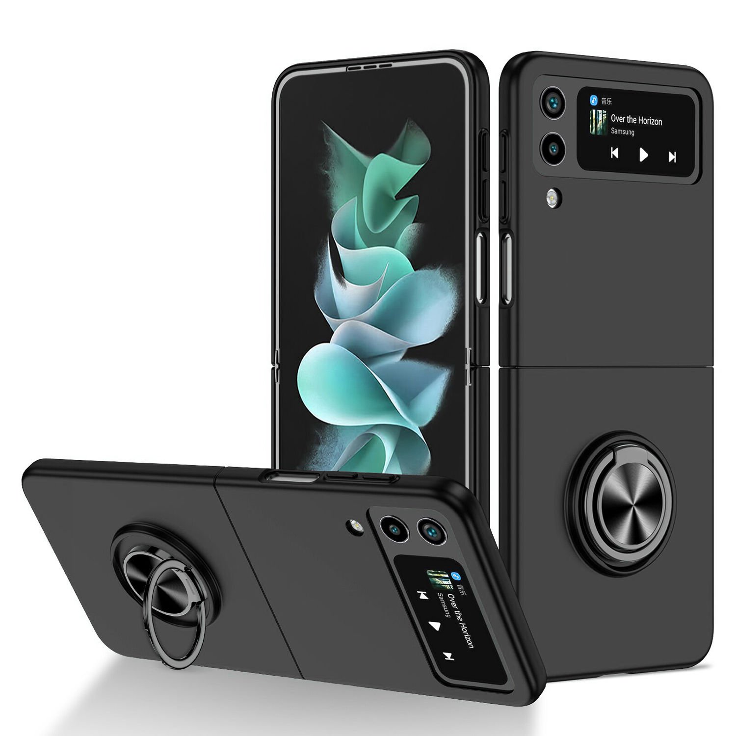 Microcase Samsung Galaxy Z Flip 3 Yüzük Standlı Plastik Kılıf - Siyah AL3163