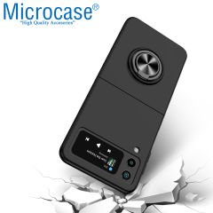 Microcase Samsung Galaxy Z Flip 3 Yüzük Standlı Plastik Kılıf - Siyah AL3163