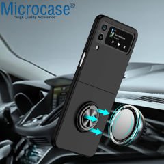Microcase Samsung Galaxy Z Flip 3 Yüzük Standlı Plastik Kılıf - Siyah AL3163