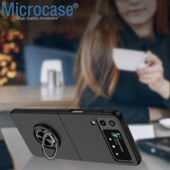 Microcase Samsung Galaxy Z Flip 3 Yüzük Standlı Plastik Kılıf - Siyah AL3163