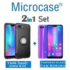 Microcase Huawei Honor 10 Yüzük Standlı Armor Silikon Kılıf + CAM