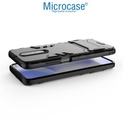 Microcase Xiaomi Redmi K30 Alfa Serisi Armor Standlı Perfect Koruma Kılıf - Siyah + Tempered Glass Cam Koruma