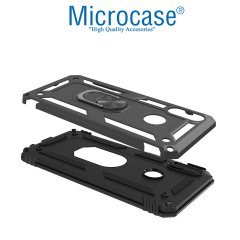 Microcase Huawei Honor 10 Lite Anka Serisi Yüzük Standlı Armor Kılıf Siyah + Tempered Glass Cam Koruma (SEÇENEKLİ)