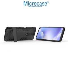 Microcase Xiaomi Redmi K30 Alfa Serisi Armor Standlı Perfect Koruma Kılıf - Siyah + Tempered Glass Cam Koruma