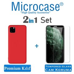 Microcase iPhone 11 Pro Max Premium Matte Silikon Kılıf + Tempered Glass Cam Koruma