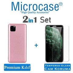 Microcase iPhone 11 Pro Max Premium Matte Silikon Kılıf + Tempered Glass Cam Koruma