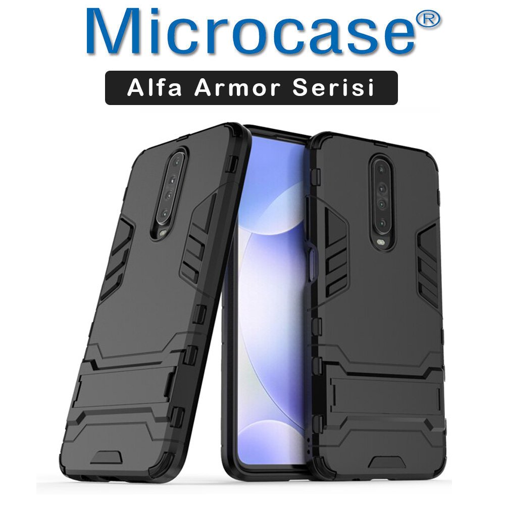 Microcase Xiaomi Redmi K30 Alfa Serisi Armor Standlı Perfect Koruma Kılıf - Siyah