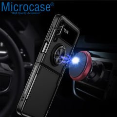 Microcase Samsung Galaxy Z Flip4 Yüzük Standlı Plastik Kılıf - Siyah AL3166