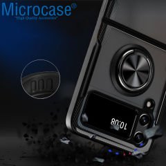 Microcase Samsung Galaxy Z Flip4 Yüzük Standlı Plastik Kılıf - Siyah AL3166