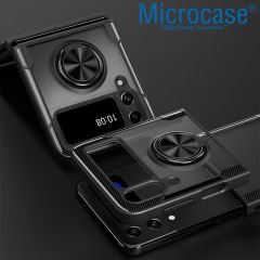 Microcase Samsung Galaxy Z Flip4 Yüzük Standlı Plastik Kılıf - Siyah AL3166