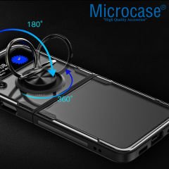 Microcase Samsung Galaxy Z Flip4 Yüzük Standlı Plastik Kılıf - Siyah AL3166