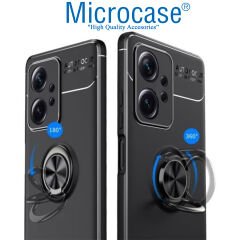 Microcase Xiaomi Redmi Note 12T Pro / Note 11T Pro Focus Serisi Yüzük Standlı Silikon Kılıf - Siyah AL3363