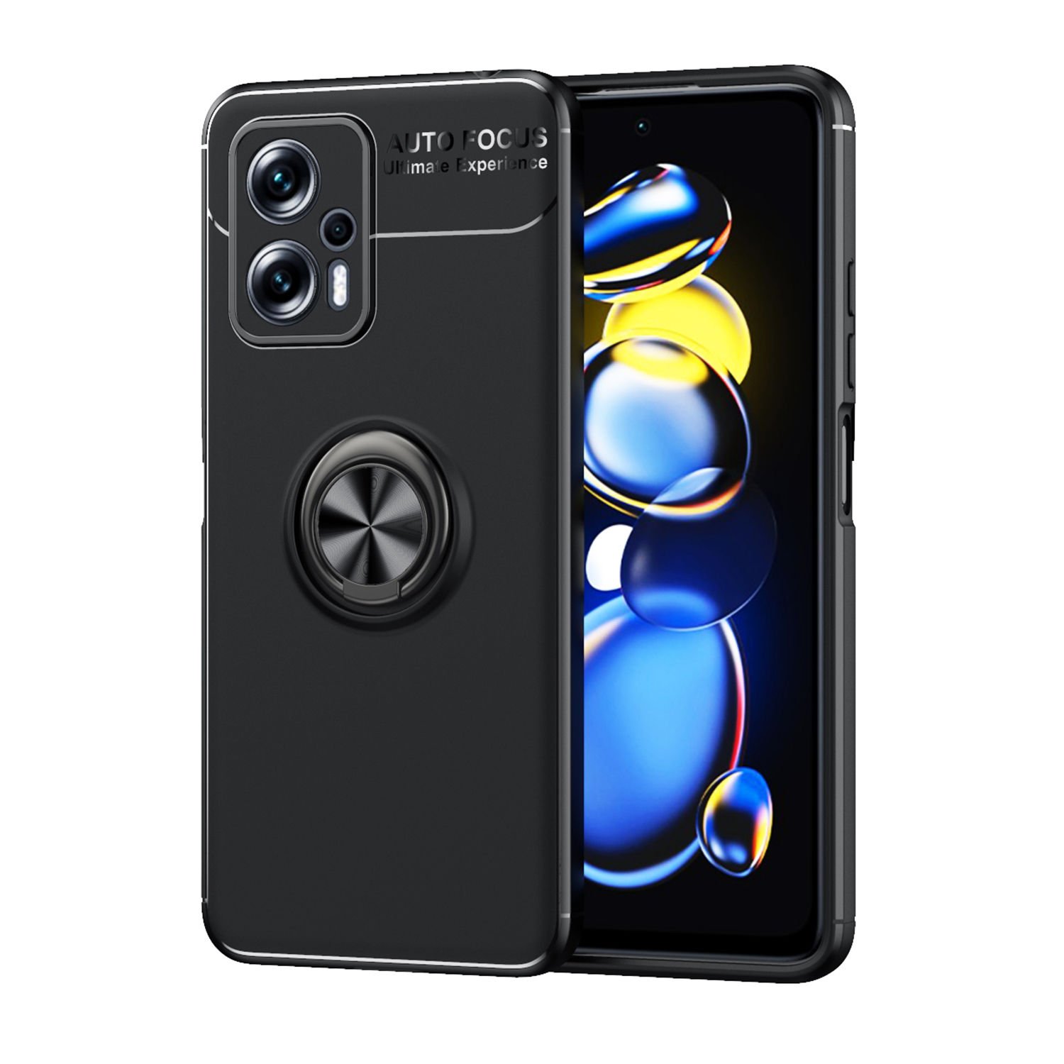 Microcase Xiaomi Redmi Note 12T Pro / Note 11T Pro Focus Serisi Yüzük Standlı Silikon Kılıf - Siyah AL3363