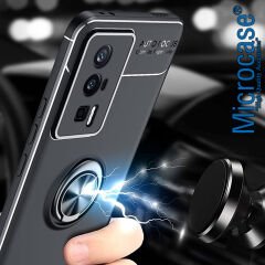 Microcase Xiaomi Redmi Note 12T Pro / Note 11T Pro Focus Serisi Yüzük Standlı Silikon Kılıf - Siyah AL3363