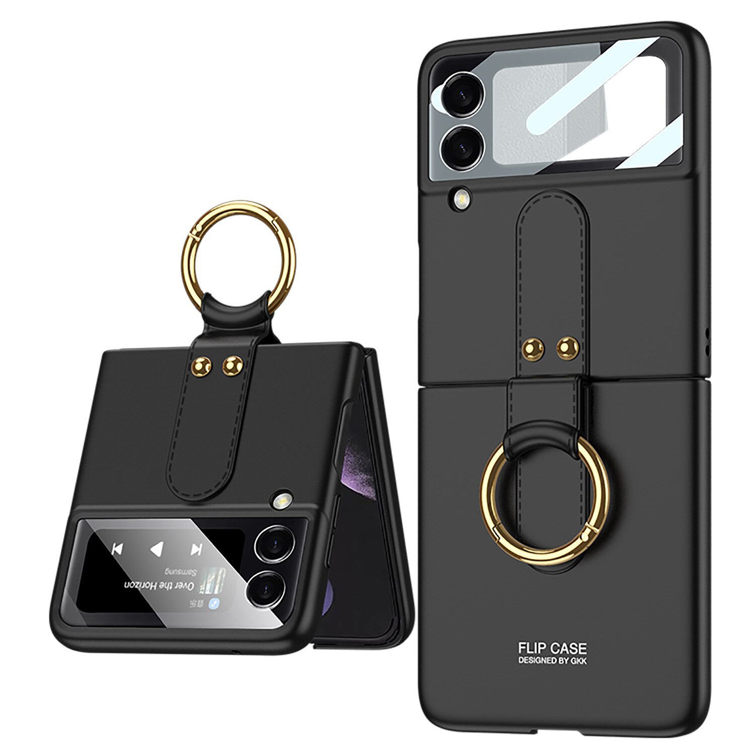Microcase Samsung Galaxy Z Flip 3 Yüzük Standlı Plastik Kılıf - Siyah AL3167