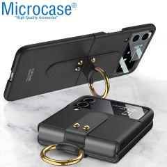 Microcase Samsung Galaxy Z Flip 3 Yüzük Standlı Plastik Kılıf - Siyah AL3167