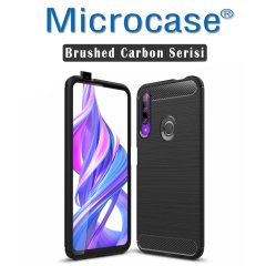 Microcase Huawei Honor 9X - Honor 9X Pro Global Brushed Carbon Fiber Silikon Kılıf - Siyah