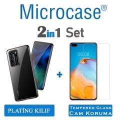 Microcase Huawei P40 Plating Series Soft Silikon Kılıf - Siyah + Tempered Glass Cam Koruma