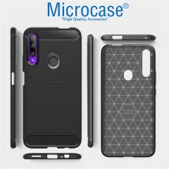 Microcase Huawei Honor 9X - Honor 9X Pro Global Brushed Carbon Fiber Silikon Kılıf - Siyah