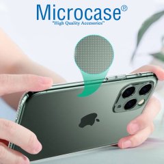 Microcase iPhone 11 Kamera Lens Korumalı Şeffaf TPU Kılıf - Siyah + Tam Kaplayan Çerçeveli Cam
