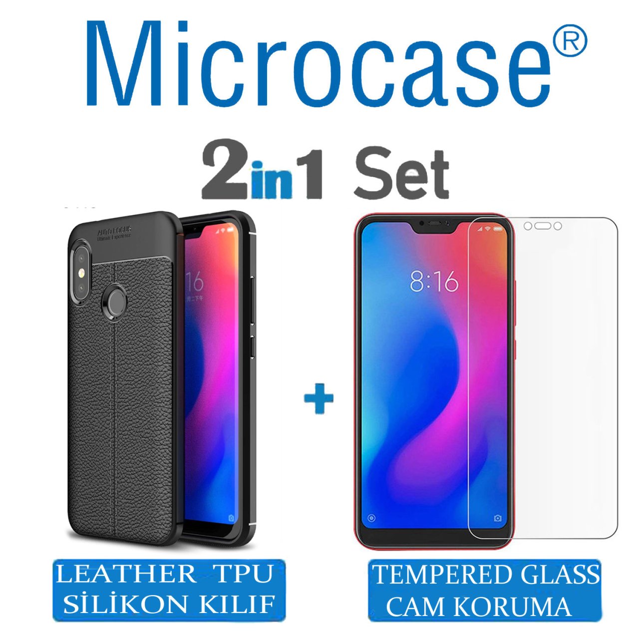 Microcase Xiaomi Mi A2 Lite Leather Silikon Kılıf + Ekran Koruma