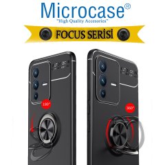 Microcase Vivo V23 5G Focus Serisi Yüzük Standlı Silikon Kılıf - Siyah