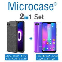 Microcase Huawei Honor 10 Leather Silikon Kılıf + Ekran Koruma