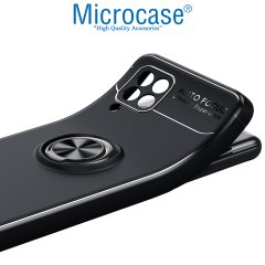 Microcase Samsung Galaxy M32 Focus Serisi Yüzük Standlı Silikon Kılıf - Siyah