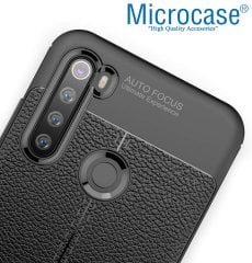 Microcase Xiaomi Redmi Note 8 Leather Tpu Silikon Kılıf - Siyah + Tempered Glass Cam Koruma