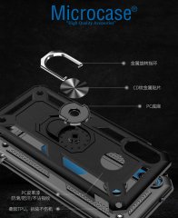 Microcase Huawei Nova 3e Anka Serisi Yüzük Standlı Armor Kılıf Siyah + Tempered Glass Cam Koruma (SEÇENEKLİ)