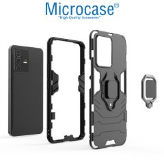 Microcase Vivo V23 5G Batman Serisi Yüzük Standlı Armor Kılıf - Siyah