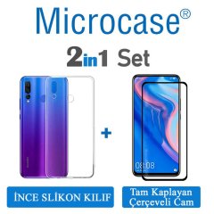 Microcase Huawei Y9 Prime 2019 Ultra İnce 0.2 mm Soft Silikon Kılıf + Tam Kaplayan Çerçeveli Cam