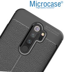 Microcase Xiaomi Redmi Note 8 Pro Leather Tpu Silikon Kılıf - Siyah + Tempered Glass Cam Koruma