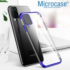 Microcase Huawei P40 Lite Plating Series Soft Silikon Kılıf - Mavi + Tempered Glass Cam Koruma