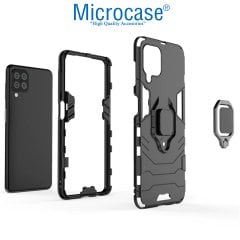 Microcase Samsung Galaxy M32 Batman Serisi Yüzük Standlı Armor Kılıf - Siyah