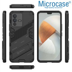 Microcase Vivo V23 5G Matrix Serisi Armor Standlı Perfect Koruma Kılıf - Siyah