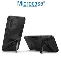 Microcase Vivo V23 5G Matrix Serisi Armor Standlı Perfect Koruma Kılıf - Siyah