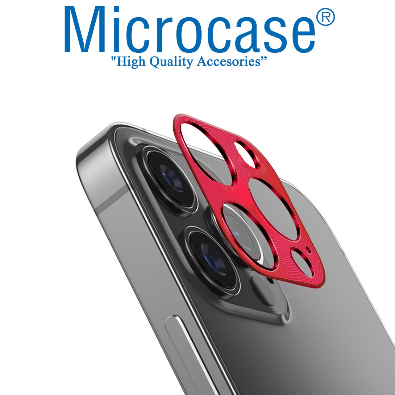 iPhone 12 Pro Max Kamera Lens Halkası - Kapalı Tasarım Kırmızı
