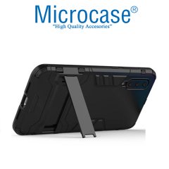 Microcase Xiaomi Mi 9 Pro Alfa Serisi Armor Standlı Perfect Koruma Kılıf - Siyah + Tempered Glass Cam Koruma