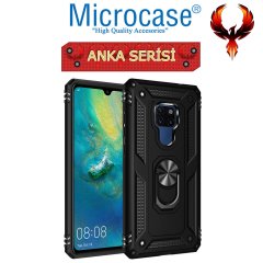 Microcase Huawei Mate 20 Anka Serisi Yüzük Standlı Armor Kılıf Siyah + Tempered Glass Cam Koruma (SEÇENEKLİ)
