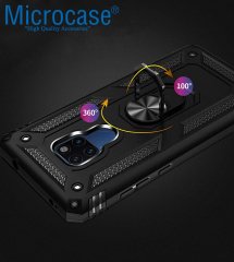 Microcase Huawei Mate 20 Anka Serisi Yüzük Standlı Armor Kılıf Siyah + Tempered Glass Cam Koruma (SEÇENEKLİ)