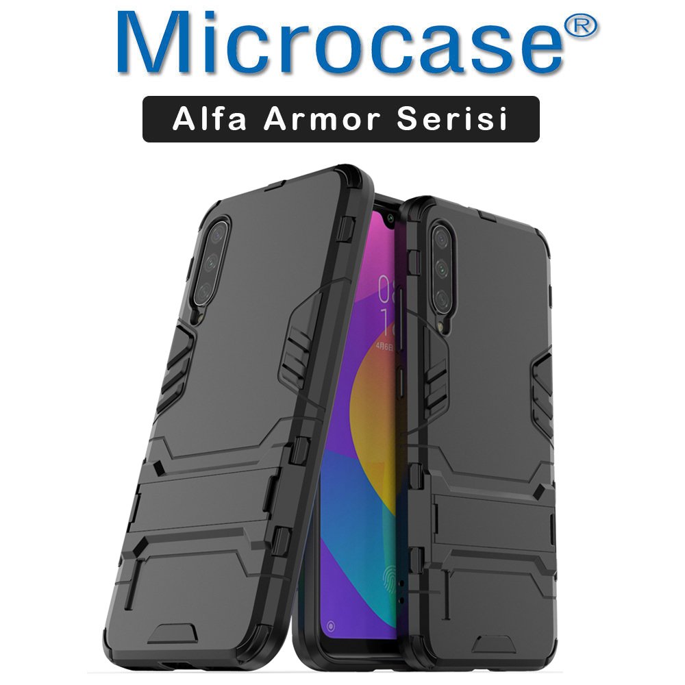 Microcase Xiaomi Mi 9 Lite Alfa Serisi Armor Standlı Perfect Koruma Kılıf - Siyah