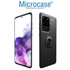 Microcase Samsung Galaxy S20 Ultra Focus Serisi Yüzük Standlı Silikon Kılıf - Siyah