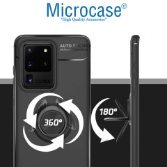 Microcase Samsung Galaxy S20 Ultra Focus Serisi Yüzük Standlı Silikon Kılıf - Siyah