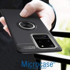 Microcase Samsung Galaxy S20 Ultra Focus Serisi Yüzük Standlı Silikon Kılıf - Siyah