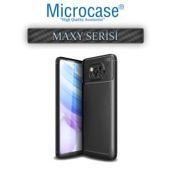 Microcase Xiaomi Poco X3 NFC Maxy Serisi Carbon Fiber Silikon Kılıf - Siyah