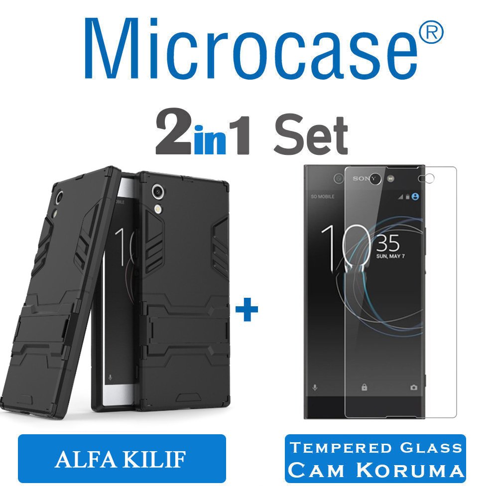Microcase Sony Xperia XA1 Alfa Armor Standlı Kılıf + Ekran Koruma